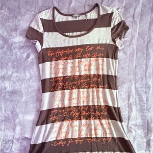 Striped Brown and Gray Women's Tunic or Mini Tshirt Dress